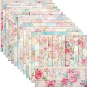 Scrapbook Paper Pack, Pink Watercolor Rose Flower Pattern 6 Inches Single-Sided Decopodge Paper, Spring Floral Decorative Supplies for Card Making Album Background - 24 Sheets (R2332)