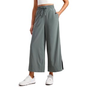 CRZ YOGA Lightweight Wide Leg Cropped Pants for Women High Waisted Loose Casual Lounge Travel Work Pants with Pockets Summer