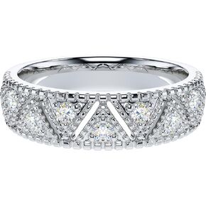 THELANDA Genuine Moissanite or Simulated Diamond Unisex 5.5mm Wide Vintage Milgrain Triangles Wedding Band Fashion Ring