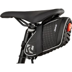 Revere Ultimate Cycling Saddle Bag for Mountain and Road Bikes - Sleek Black Design with 2 Tire Levers and Taillight INCLUDED