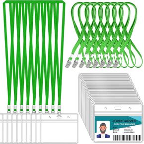 50 Pcs Clear Horizontal Badge ID Card and 50 Pcs Lanyard, Reusable Lanyards for Id Badge Holder Name Tag Badge Holder with Lanyards for Adults Kids Business School Conferences (Black) in Kuwait