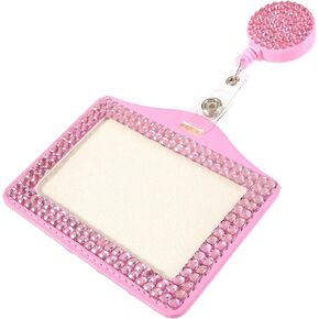 Fashion Premium Baby Pink Crystal Neck Lanyard,Retractable Bling ID Name Badge Holder,Portable Rhinestone Work Badge Reel Clip for Nurse,Teacher,Women,Doctor(Horizotal Card Holder)