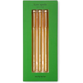 Kate Spade New York Fine Tip Pens, 3 Black Ink Pens, Fine Point Pens for Note Taking, Gold