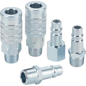1/2" Air Hose Fittings Set, High Flow 2PCS I/M Industrial Type Coupler with 1/2" MNPT, 3PCS Plugs with 1/2" NPT, 5PCS Steel Air Compressor Accessories Quick Connect Fittings 300PSI
