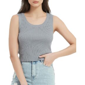 Women's Casual Tank Top Solid Color Basic Sleeveless Crew Neck Ribbed Knit Crop Top