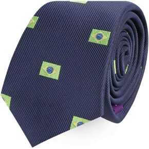 AUSCUFFLINKS Brazil Flag Print Country Traveller Tourist Neckties for Men | Woven Skinny Neck Ties | Present for Work Colleague | Bday Present Ties for Guys (BRAZIL FLAG)