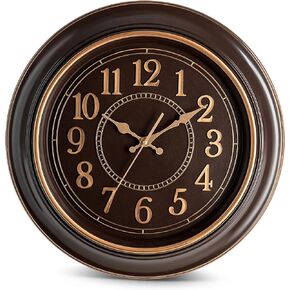 Bernhard Products Large Wall Clock 18" Quality Quartz Silent Non Ticking, Battery Operated for Home/Living Room/Over Fireplace, Beautiful Decorative Timeless Stylish Clock, Mahogany Brown & Copper
