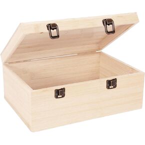 Unfinished Wooden Box,12 x 9 x 5 Inch Natural Wood Boxes Large Wooden Box with Hinged Lid and Front Clasp DIY Wood Boxes Craft Stash Boxes for Art Hobbies Gifts and Home Storage