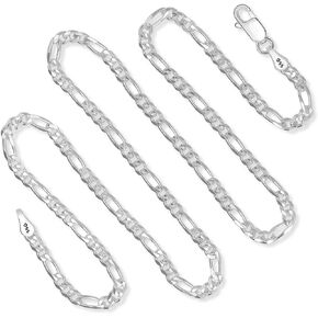 925 Sterling Silver 3MM Figaro Chain Italian Necklace For Men & Women Lobster Claw Clasp 16"-36"