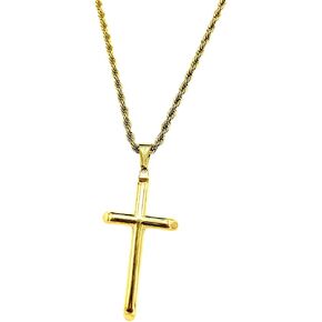 24K Gold Rope Chain Style Cross Pendant Necklace Real Gold Plated Solid Clasp for Men,Women,Teens 3mm Miami Cuban Link 18",20"