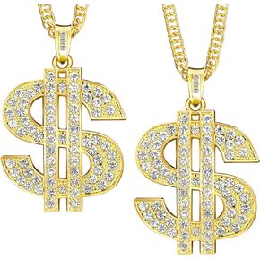 Gold Chain with Dollar Sign,Fake Gold Chain18k Gold Plated Necklace,Money Chain Hip Hop Chain Big Gold Chain Necklace for Women Mens Necklace,Dollar Sign Pendant Necklace