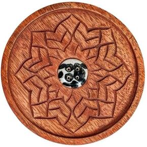 SimbaKart Handcarved Wooden Incense Stick Holder, Ash Catcher, Incense Stick Holder for Meditation, Yoga, Home Decor, Round Incense Holder