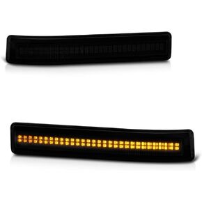 [Amber LED Strip] For 2009-2014 Ford F150 Dark Smoke Side Mirror Marker Turn Signal Light Blinker Lamp Lens Assembly Replacement Pair, Driver & Passenger Side