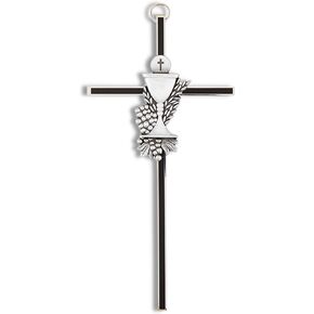 Needzo First Communion Black Wall Cross, Chalice and Host Centerpiece, Thoughtful Catholic Gifts for Boys, 6 Inches (Black)