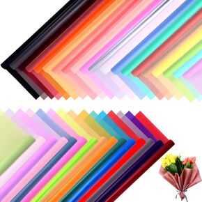 Tenceur 350 Sheet Flower Wrapping Paper Bulk Korean Style Multi Color Waterproof Floral Bouquet Paper 22.4 x 22.4 Inch Florist Gift Wrapping Paper for Valentine Graduation DIY Packing Wrap, 35 Colors