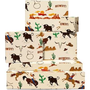 CENTRAL 23 Cowboy Wrapping Paper - 6 Sheets of Birthday Gift Wrap and Tags - For Kids - Wild West Desert - Cactus - Horse - Comes with Fun Stickers - Recyclable