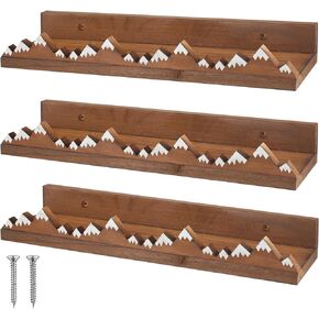 Wenqik 3 Pcs Snow Mountain Floating Shelves Wood Nursery Book Shelves Nursery Floating Shelves Wall Mounted Rustic Wooden Picture Ledge Shelf Floating Book Shelves for Kids Room (Dark Brown)