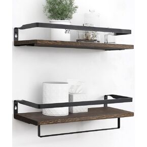 Afuly Bathroom Shelves for Wall, Floating Shelf Bathroom Over Toilet, Wall Mounted Shelves with Towel Bar Rack, Industrial Modern Home Decor Dark Brown