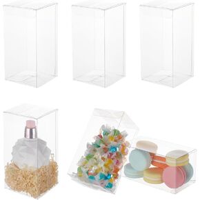 BENECREAT 20PCS 2.7x2.7x5.5 Inch Rectangle Clear Plastic Favor Boxes Gift Boxes for Wedding Birthday Party Cookies Chocolate, Home Decoration
