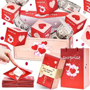 Koogel Surprise Gift Box Explosion, Folding Bouncing Gift Box for Money Red Pop Up Gift Box for Birthdays Christmas Marriage Proposals