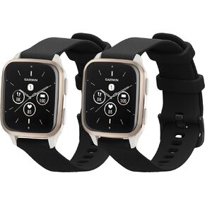 kwmobile Straps Compatible with Garmin Venu Sq 2 Music/Sq 2 Straps - 2x Replacement Silicone Watch Bands - Black/Grey