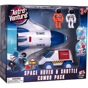 Astro Venture Space Shuttle Toy with 2 Astronauts, Mechanical Arm and Rover - Lights Up with Blast Off Sound Effects - Rover Compartments Open with The Push of a Button - Fun Space Toys for Kids