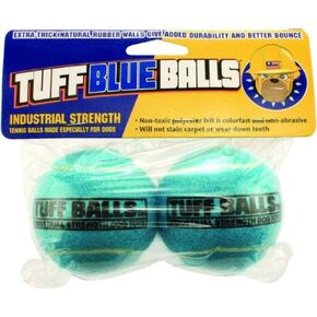 PetSport Blue Tuff Ball Dog Toys | 2 Pack Medium (2.5") Pet Safe Felt & Extra-Thick Rubber Tennis Balls for Durability and Bounce | Play Fetch, Launch, Chuck or Toss