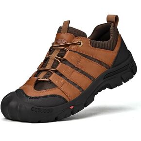 YONGJIA Men's Hiking Casual Low Height Leather Outdoor Comfortable Breathable Non-Slip Trailing Trekking Walking Climbing Work Shoes