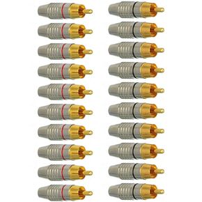 EEEKit 20Pack RCA Male Plug Solder, Gold Audio Video Adapter Connector for Speaker Wire Wall Plate Home Theater Audio Video Receiver Amplifiers and Sound Systems