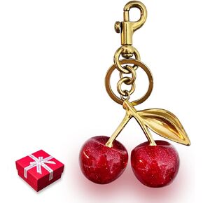 Cherry Bag Charm, Women Purse Charms Cute Cherry Keychain Accessories, Bling Bag Decoration with Gift Box & Key Ring for Gift