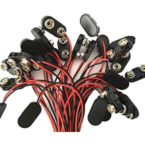 100ea I Shape 9V Battery Button 9V snap 9V Connector Black Plastic Shell Copper Button 150mm Wire 4mm tin end