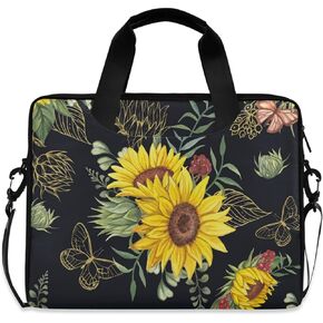 Gold Butterflies And Sunflower Laptop Bag Case 13 14 15.6 inch Laptop Messenger Bag Crossbody Briefcase for Men Women with Shoulder Strap Handle