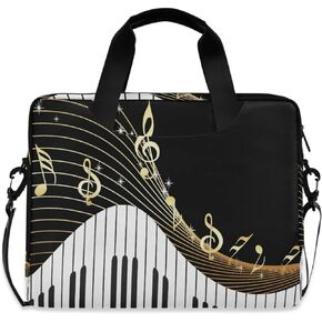 Laptop Shoulder Bag Piano Keyboard Music Note Art Portable Laptop Sleeve Case with Strap for 14/15.6/16in Notebook Computer Messenger Bag for Women Men Briefcase