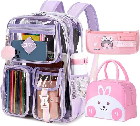 Clear Backpack for Women, Kid Transparent Clear Bookbag Stadium Approved, Girls Clear Backpack Heavy Duty for School in Saudi Arabia