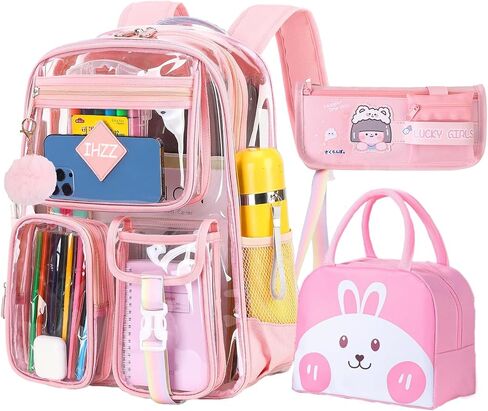 Clear Backpack for Women, Kid Transparent Clear Bookbag Stadium Approved, Girls Clear Backpack Heavy Duty for School in Saudi Arabia