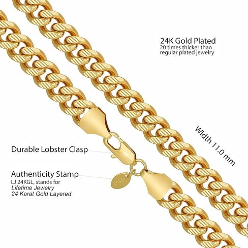 LIFETIME JEWELRY 11mm Designer Diamond Cut Miami Curb Cuban Link Chain Necklace 24k Gold Plated in Saudi Arabia