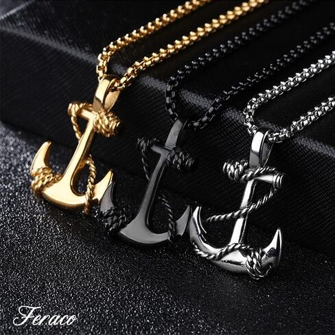 Feraco Anchor Necklace for Men Vintage Navy Nautical Pirate Pendant Stainless Steel Anchor Chain Necklace, 21.6 inch in Saudi Arabia