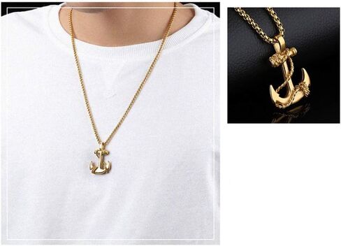 Feraco Anchor Necklace for Men Vintage Navy Nautical Pirate Pendant Stainless Steel Anchor Chain Necklace, 21.6 inch in Saudi Arabia