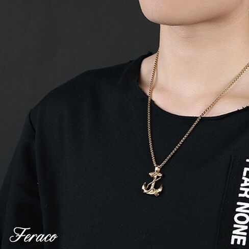 Feraco Anchor Necklace for Men Vintage Navy Nautical Pirate Pendant Stainless Steel Anchor Chain Necklace, 21.6 inch in Saudi Arabia