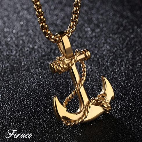Feraco Anchor Necklace for Men Vintage Navy Nautical Pirate Pendant Stainless Steel Anchor Chain Necklace, 21.6 inch in Saudi Arabia