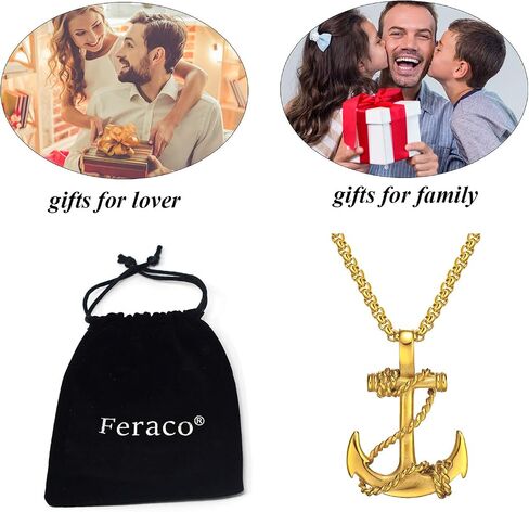 Feraco Anchor Necklace for Men Vintage Navy Nautical Pirate Pendant Stainless Steel Anchor Chain Necklace, 21.6 inch in Saudi Arabia