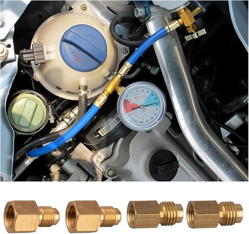 قطعتان من محول خزان تبريد السيارة النحاسي 6015 وقطعتين من محول مضخة التفريغ 6014، محولات تركيب السيارة R134A إلى R12/R22، 1/2 بوصة أنثى إلى 1/4 بوصة ذكر مضيئة و1/4 بوصة أنثى مضيئة إلى 1/2 بوصة ذكر in Kuwait