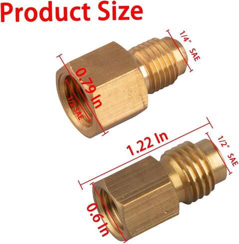 قطعتان من محول خزان تبريد السيارة النحاسي 6015 وقطعتين من محول مضخة التفريغ 6014، محولات تركيب السيارة R134A إلى R12/R22، 1/2 بوصة أنثى إلى 1/4 بوصة ذكر مضيئة و1/4 بوصة أنثى مضيئة إلى 1/2 بوصة ذكر in Kuwait