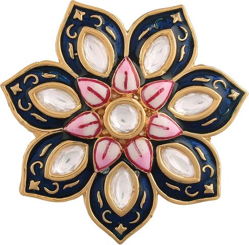 I Jewels Intricately Crafted in 18k Gold Plated Traditional Enamel/Meena Work Floral Ring Glided with Uncut Polki Kundans for Women/Girls (FL171) in Saudi Arabia