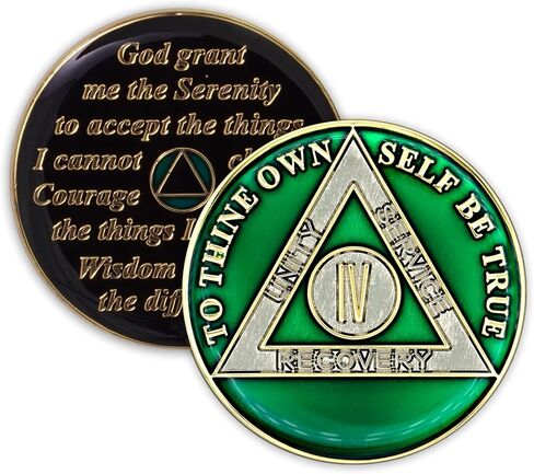 4 Year Sobriety Coin | Triplate AA Chip Recovery Anniversary Token (Black) in Saudi Arabia