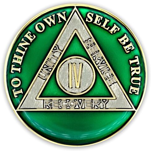 4 Year Sobriety Coin | Triplate AA Chip Recovery Anniversary Token (Black) in Saudi Arabia