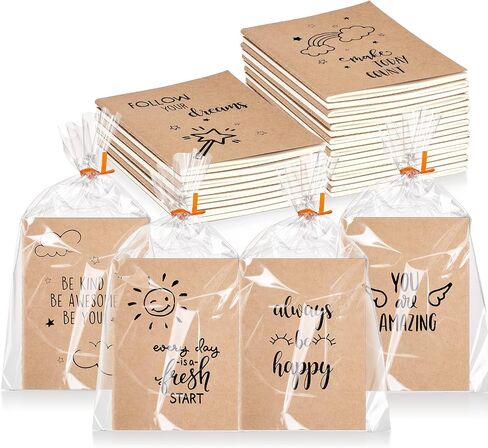 Outus 24 Set Kraft Pocket Notebook with Clear Plastic Bags 12 Designs A6 Mini Composition Notebook Lined Journals Graduation Gifts for Students Kids Women Stuff 4 x 5.5 Inches, 64 Pages in Saudi Arabia