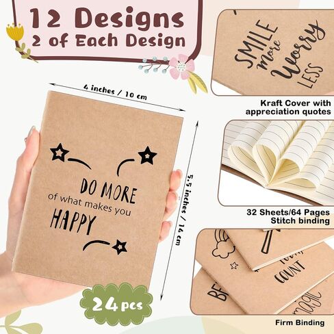 Outus 24 Set Kraft Pocket Notebook with Clear Plastic Bags 12 Designs A6 Mini Composition Notebook Lined Journals Graduation Gifts for Students Kids Women Stuff 4 x 5.5 Inches, 64 Pages in Saudi Arabia
