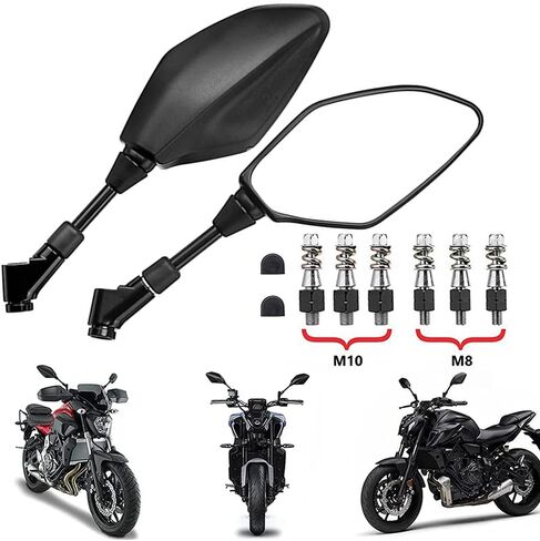 مرآة الرؤية الخلفية المحدبة للدراجة النارية مع مسامير عكسية قياسية 8 مم 10 مم متوافقة مع YZF-R1 YZF-R3 YZF-R25 YZF-R6 Grom CBR125R 150R 250R 300R 250RR 400 in Kuwait