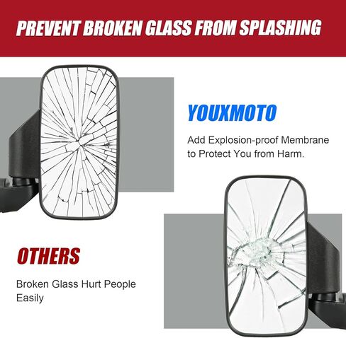 مرايا جانبية Youx Moto UTV متوافقة مع Polaris Ranger XP 900 1000 570 500 General، مناسبة لمرايا الرؤية الجانبية Can Am Defender Maverick القابلة للتعديل (شريط على شكل) in Kuwait